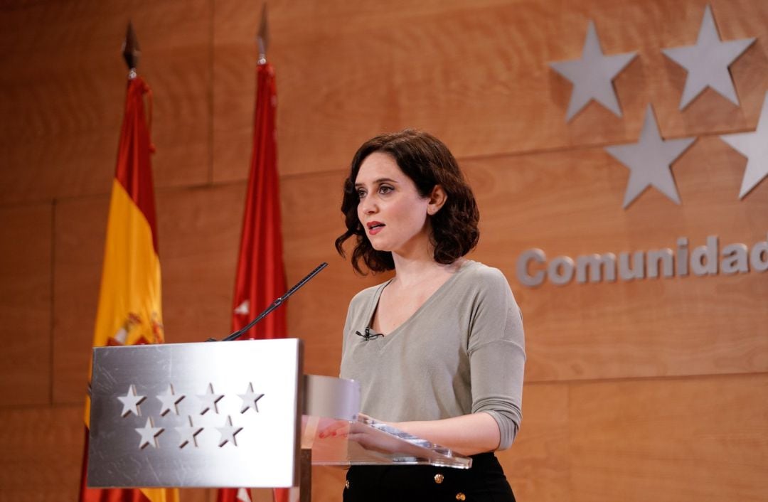 Declaración de Díaz Ayuso en la sede de la Comunidad de Madrid.