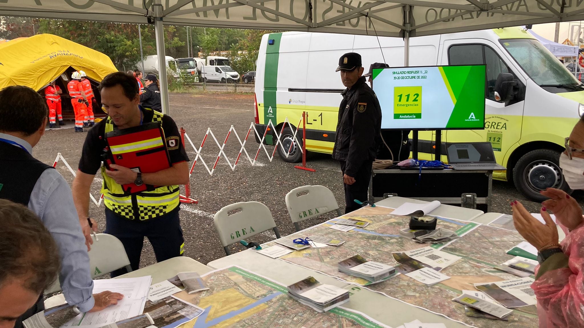 Puesto de mando del simulacro en Sevilla por inundación