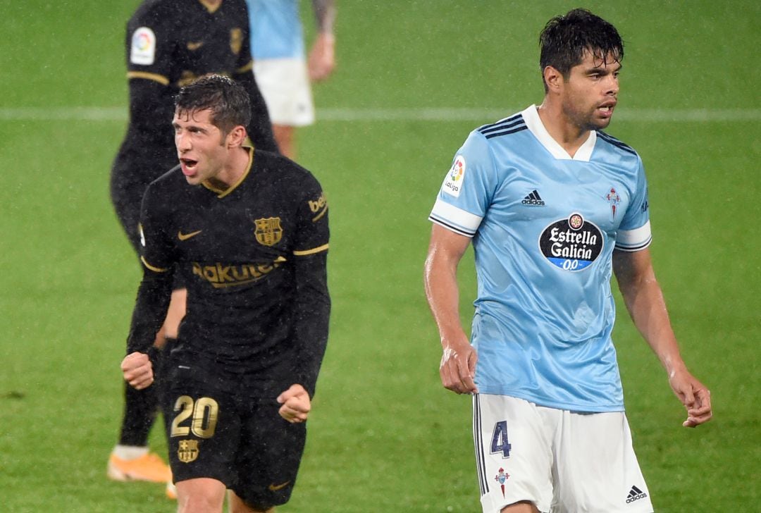 Sergi Roberto celebra su gol ante el Celta de Vigo