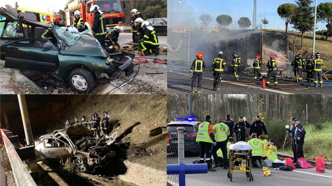 Cuatro de los accidentes ocurridos esta semana en las carreteras de Madrid.