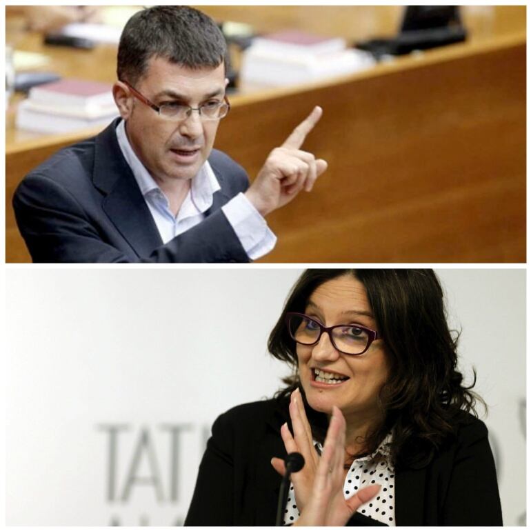 Mónica Oltra, líder de Iniciativa, y Enric Morera, líder del Bloc, dos de los tres partidos que integran la coalición Compromís