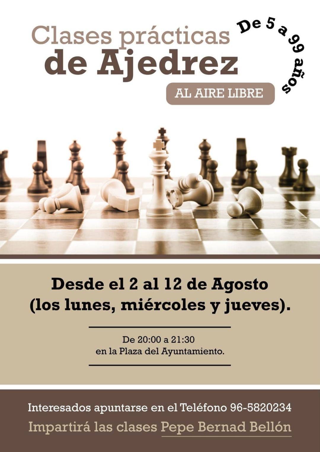 Cartel de las clases prácticas de ajedrez