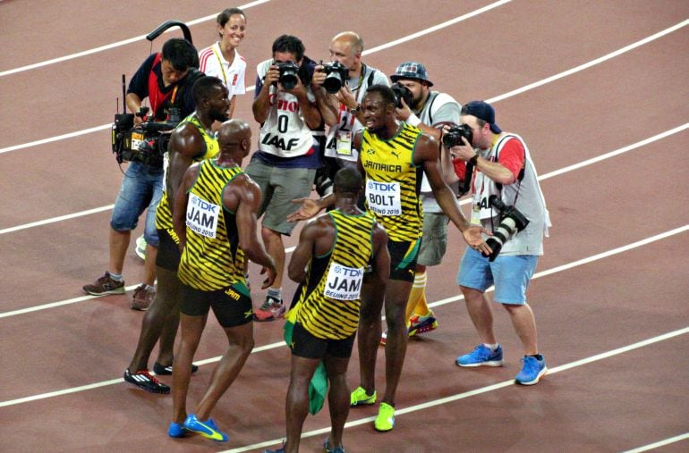 Usain Bolt tras ganar el 4x100 en Pekín