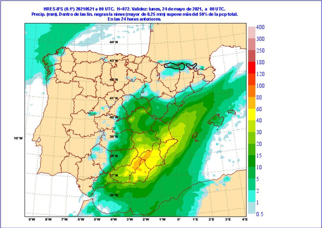 El domingo se prevén lluvias intensas con tormentas en el extremo sureste de la Península. 