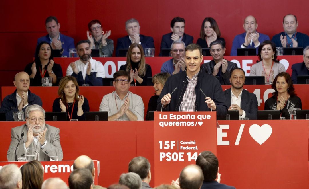 El presidente del gobierno y Secretario General del PSOE, Pedro Sánchez, durante su intervención en el Comité Federal del PSOE