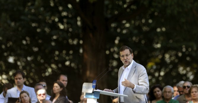 El presidente del Gobierno, Mariano Rajoy, durante su intervención en el tradicional acto de apertura del curso en Soutomaior (Pontevedra)