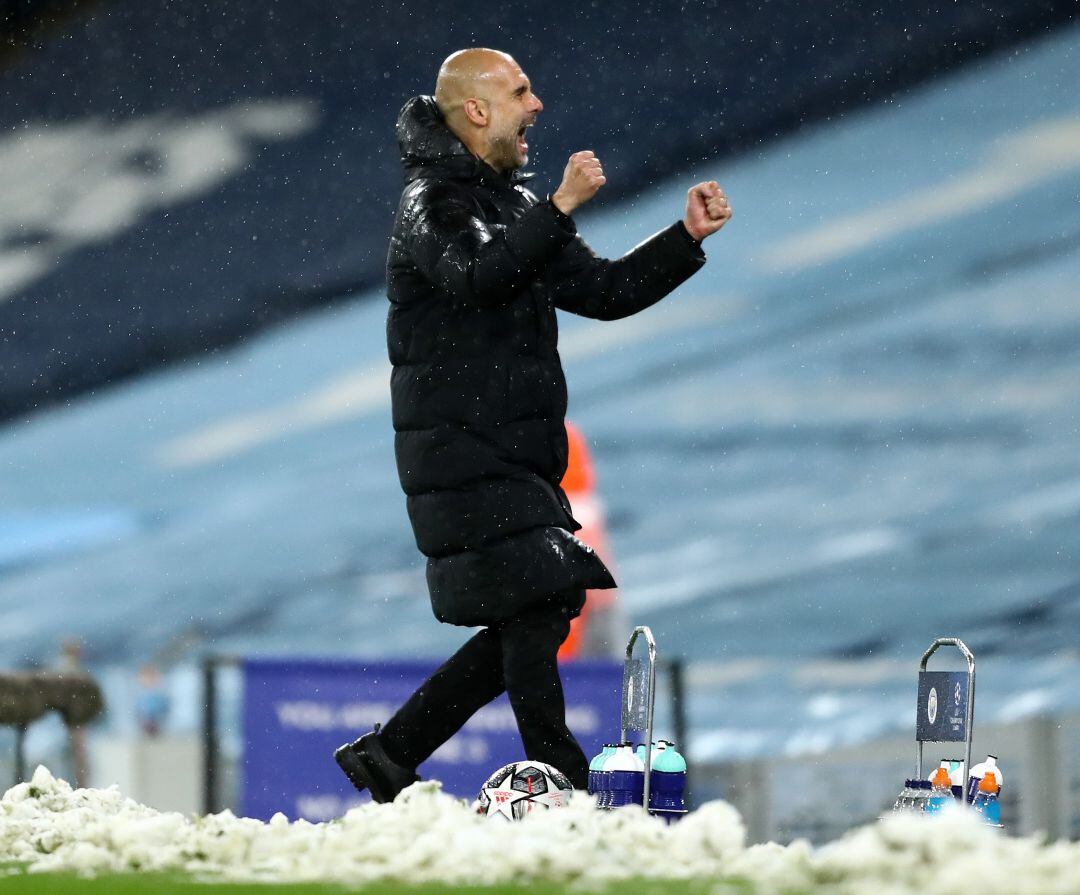 Pep Guardiola celebra la clasificación a la final de la Champions