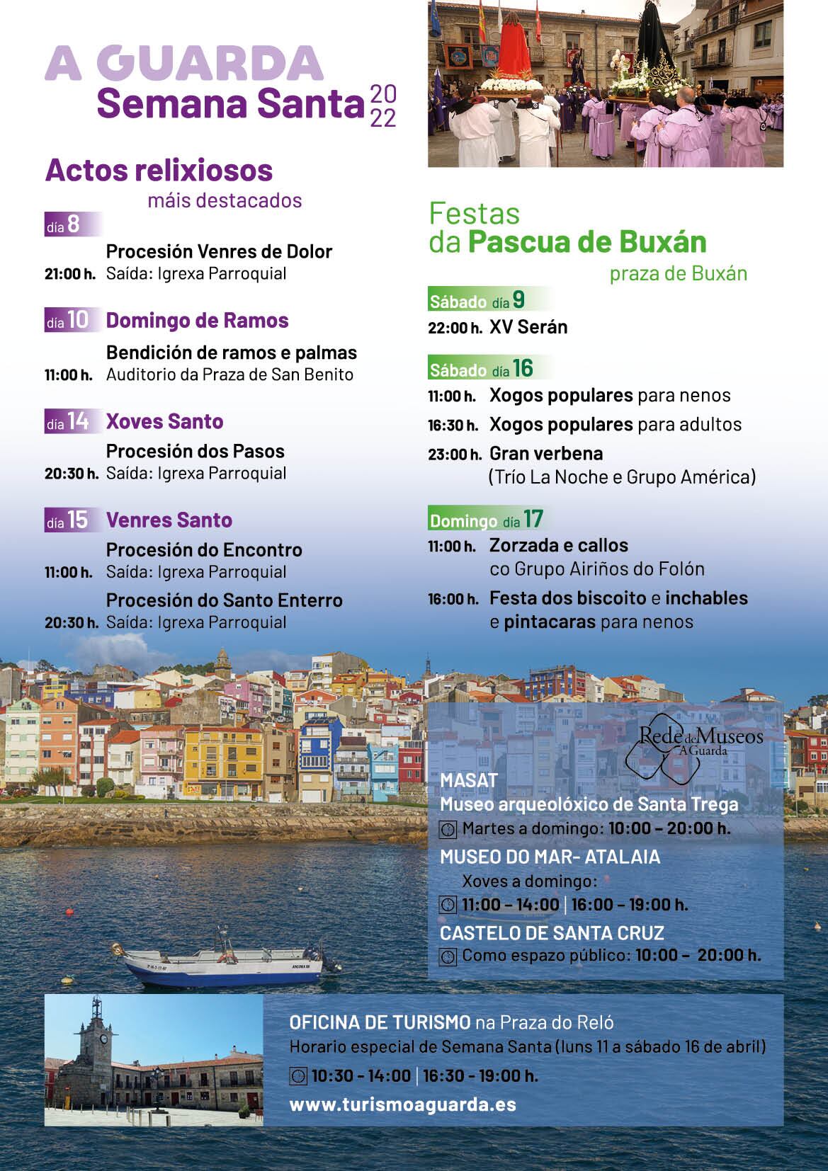 Cartel con la programación de la Semana Santa de 2022 en A Guarda.