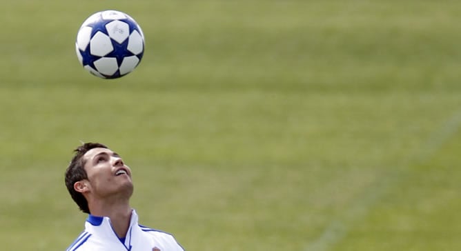 Cristiano Ronaldo, durante un entrenamiento en Valdebebas