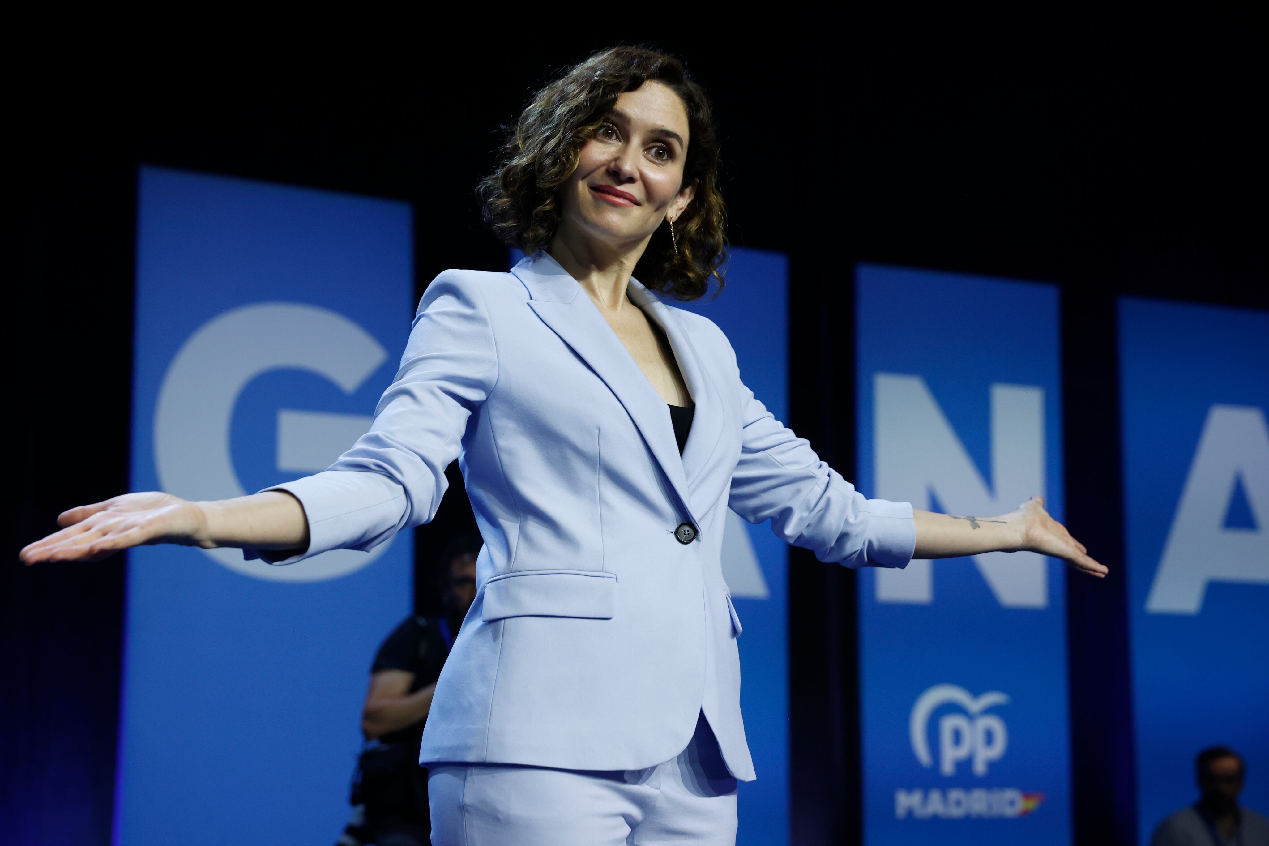 La presidenta del PP de Madrid, Isabel Díaz Ayuso, durante la segunda jornada del Congreso extraordinario del PP de Madrid que se celebra este sábado.