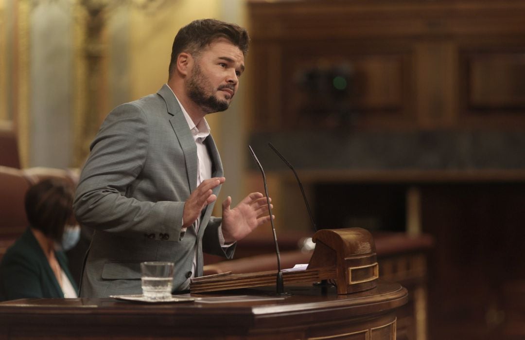 El portavoz del grupo parlamentario de ERC, Gabriel Rufián, interviene en una sesión plenaria en el Congreso de los Diputados, el pasado 18 de mayo.