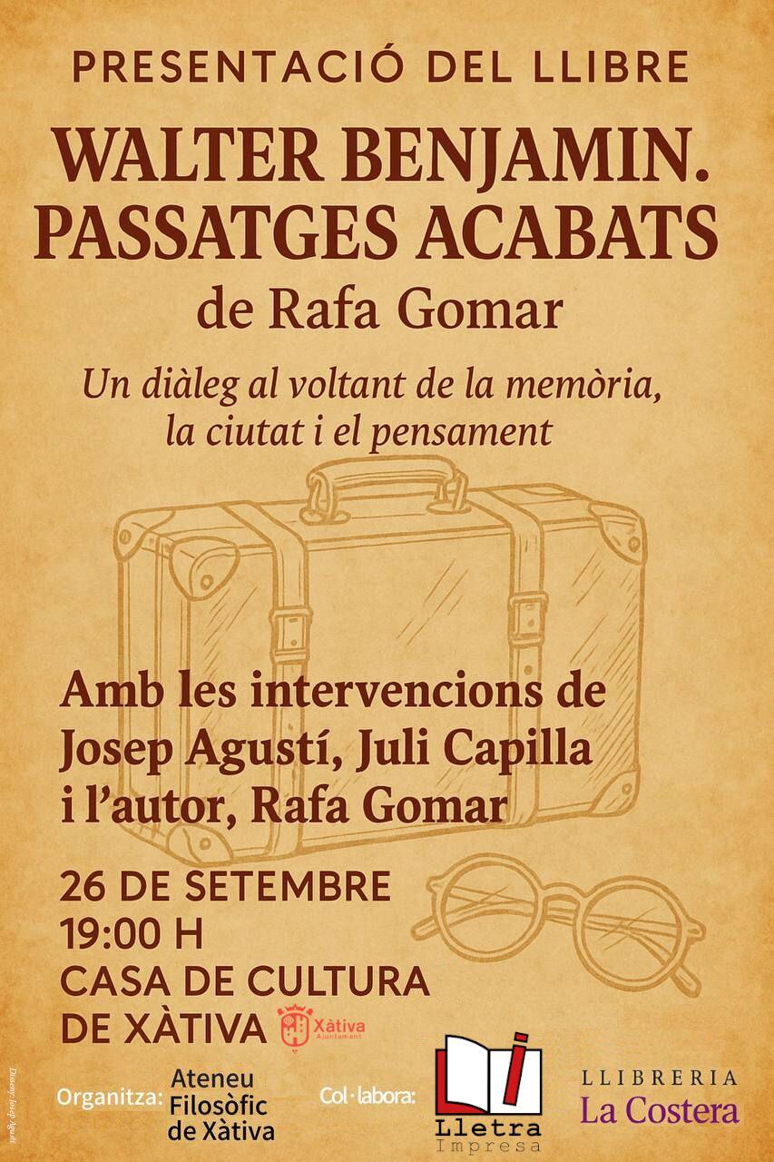 Cartel presentación del libro en Xàtiva