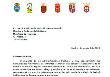 Pinche aquí para consultar la carta que han enviado los seis consejeros de diferentes comunidades autónomas que han escrito a la Ministra de Hacienda, María Jesús Montero.