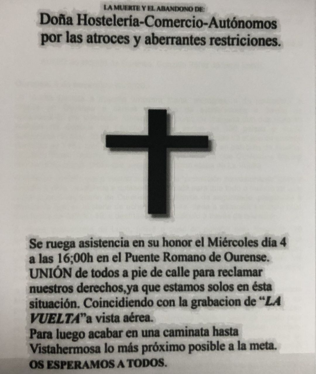 La convocatoria se ha hecho en forma de esquela a través de las redes sociales