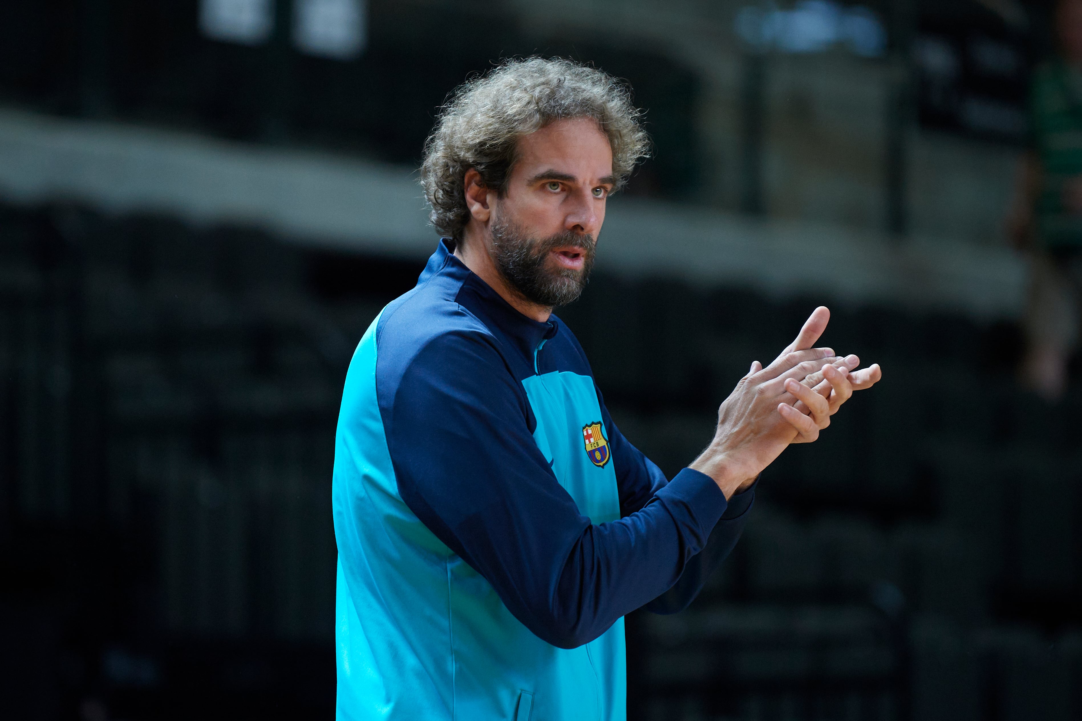 KAUNAS, LITHUANIA - MAY 19: Roger Grimau, Head Coach of U18 FC Barcelona during EB Adidas Next Generation Tournament match between Crvena Zvezda Belgrade U18 and FC Barcelona U18 at Kaunas Sports Hall on May 19, 2023 in Kaunas, Lithuania. (Photo by Pau Barrena/Euroleague Basketball via Getty Images)