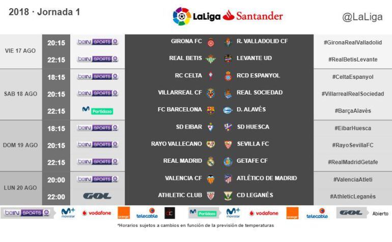 Imagen corrrespondiente a los horarios de la primera jornada de Liga.