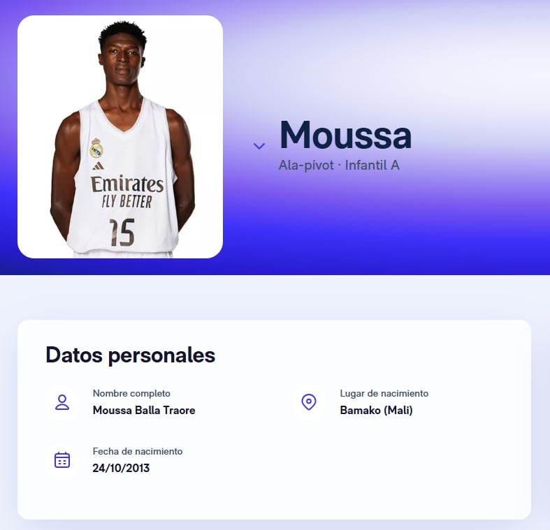Ficha de Moussa Balla Traore, jugador del infantil A del Real Madrid