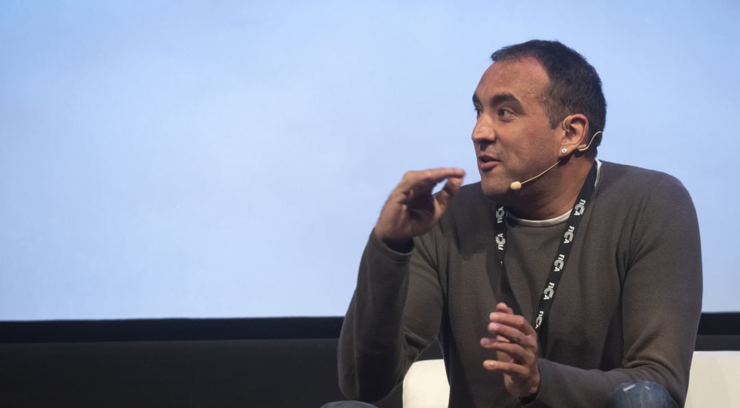 Montxu Miranda, former pole vaulter, speaks after the screening of the documentary &quot;8&#039;56 Yago Lamela&quot; during the FICA International Athletics Film Festival on November 04, 2019 in San Sebastian, Spain