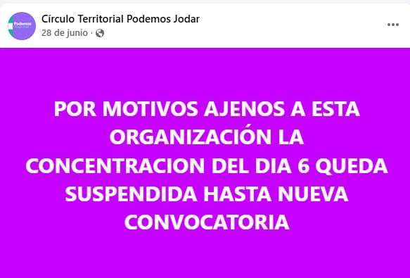 Publicación suspensión de la concentración del 6 de julio
