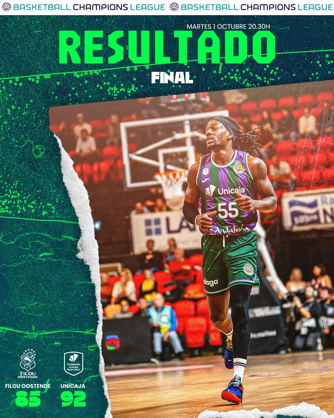 El Unicaja consiguió la primera victoria de la fase de grupos de la BCL ante el Ostende a domicilio