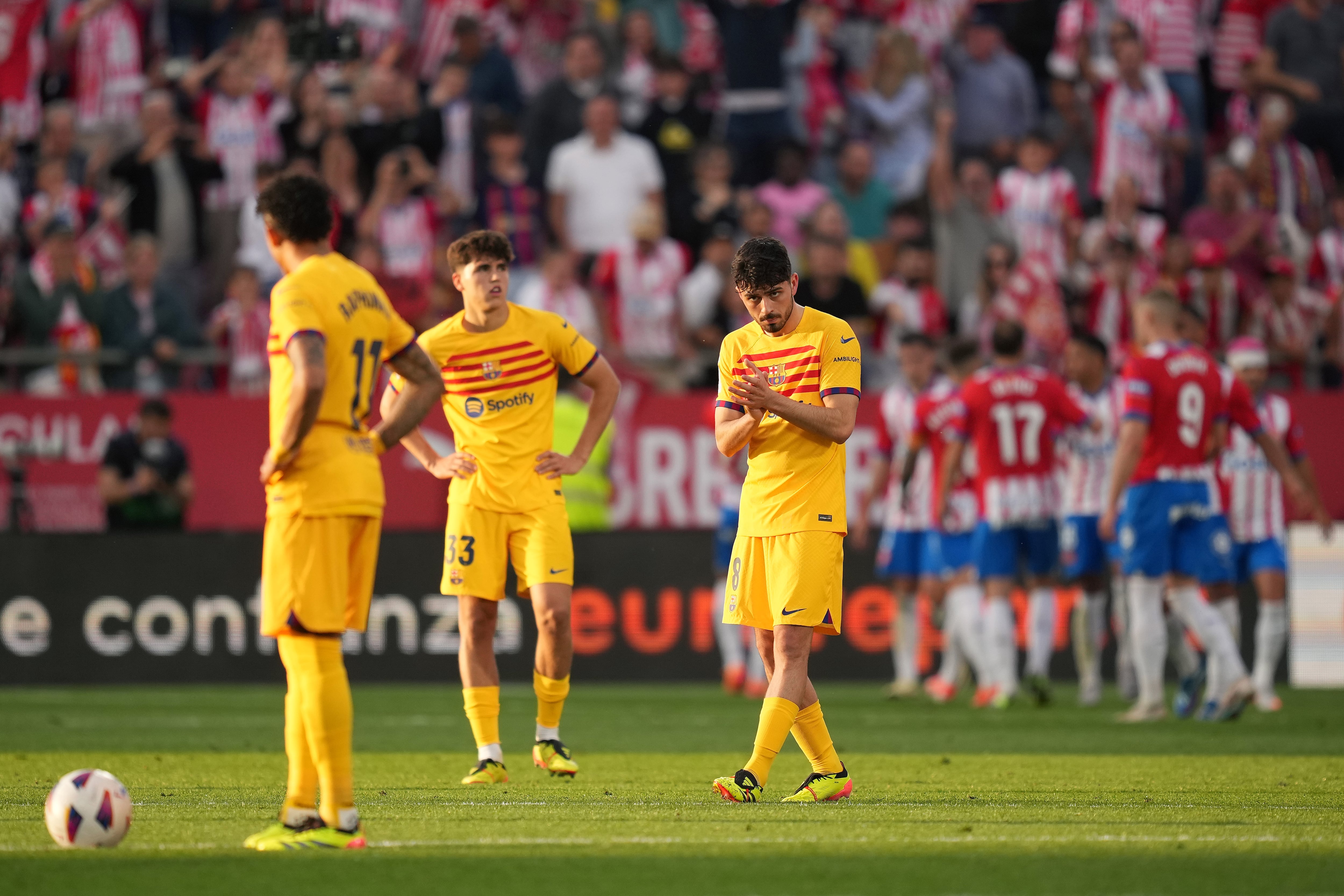 El FC Barcelona tras recibir un gol del Girona FC.