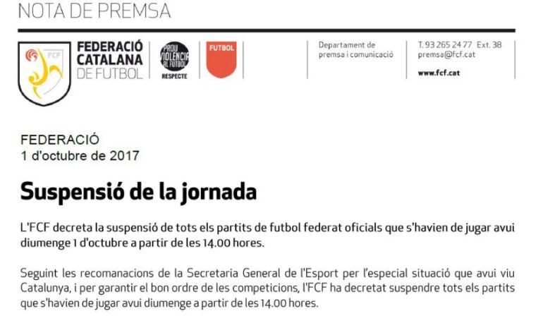 La nota de la federación catalana de fútbol