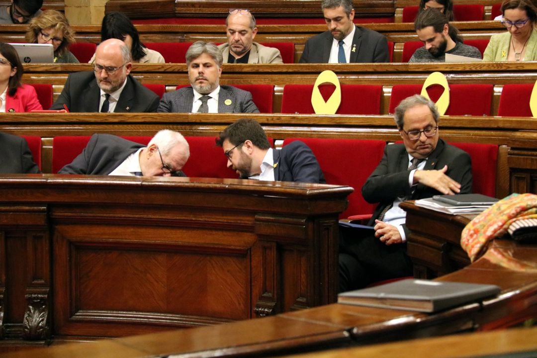 Torra, Aragonès y Maragall, en el pleno de hoy del Parlament
