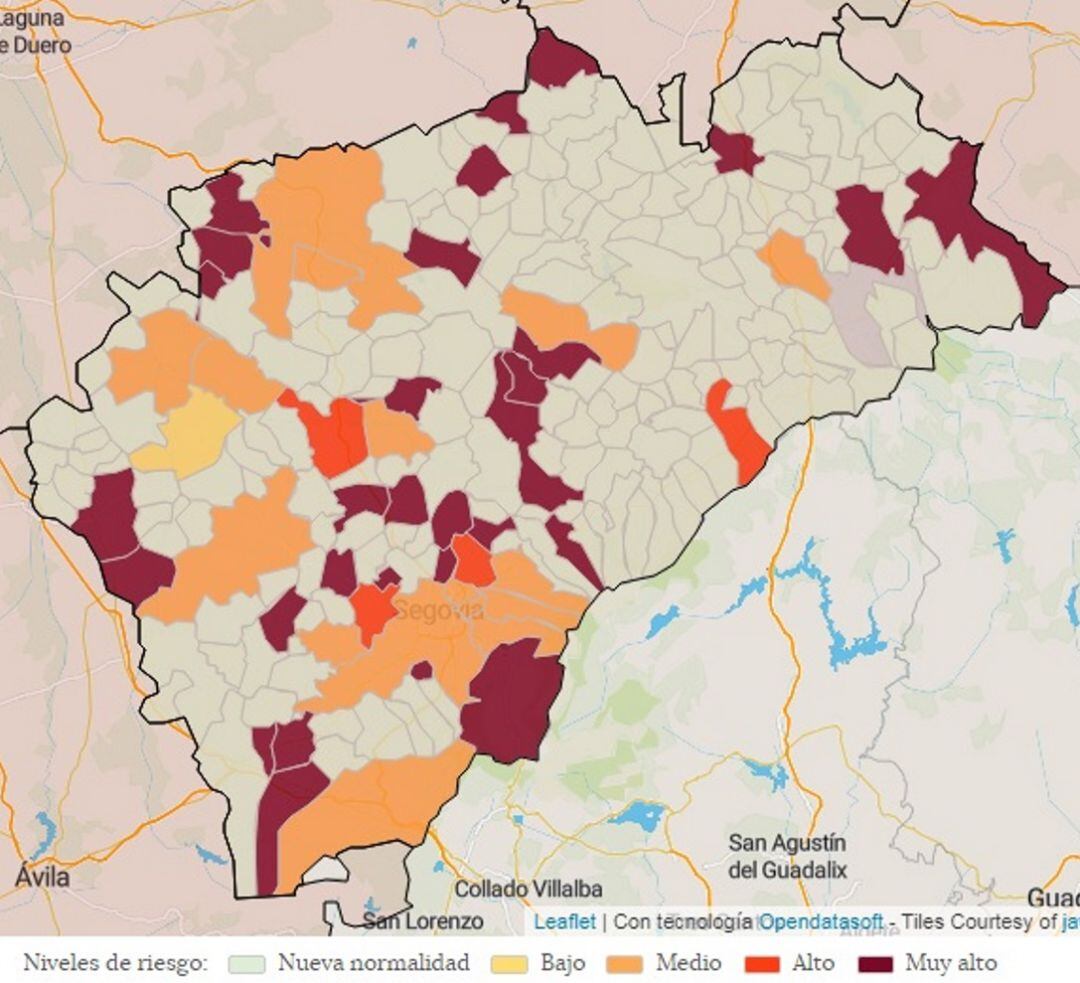 Mapa de incidencia de la covid 19 en la provincia de Segovia