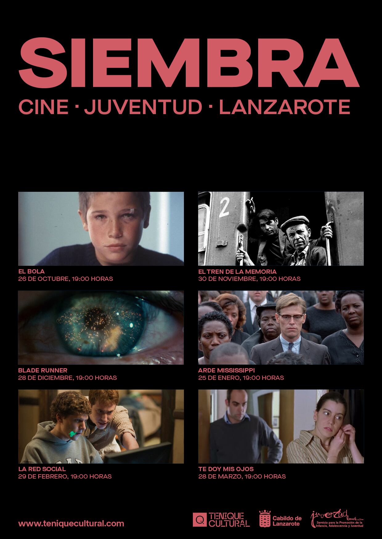 Cartel de las películas programadas para el cuarto ciclo &#039;Siembra. Cine Juventud Lanzarote&#039;.