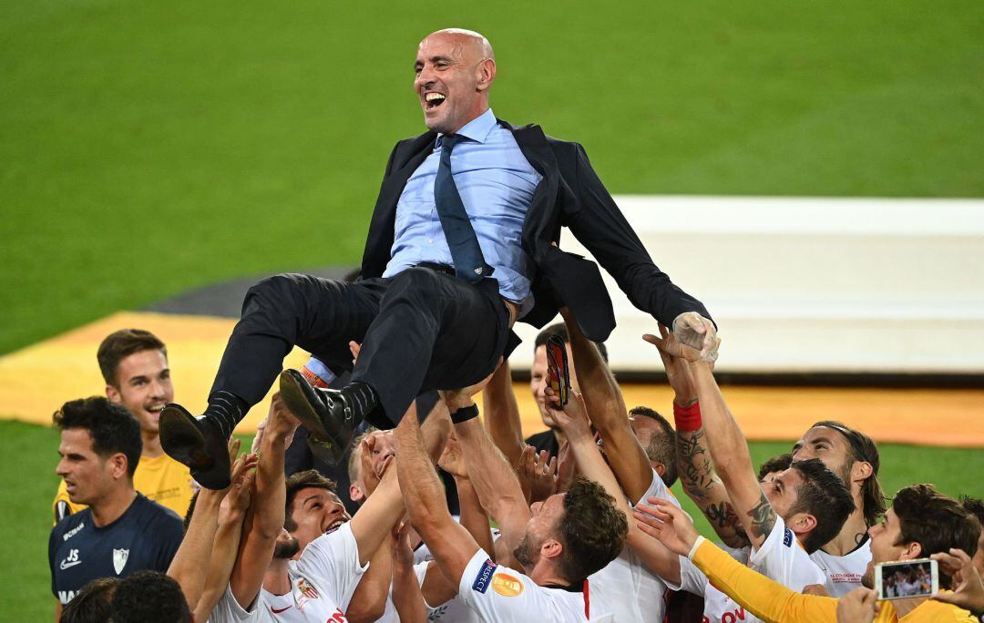 Monchi en la celebración de la final de la Uefa Europa League.