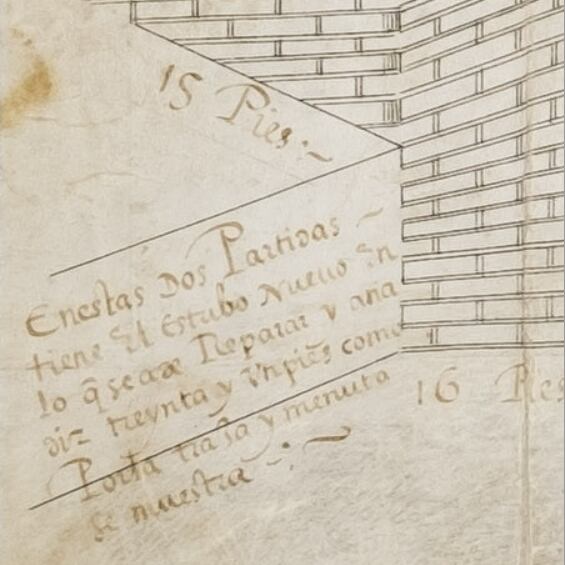 Detalle del ángulo inferior izquierdo del dibujo de 1575 del puente sobre el Duero en Aranda