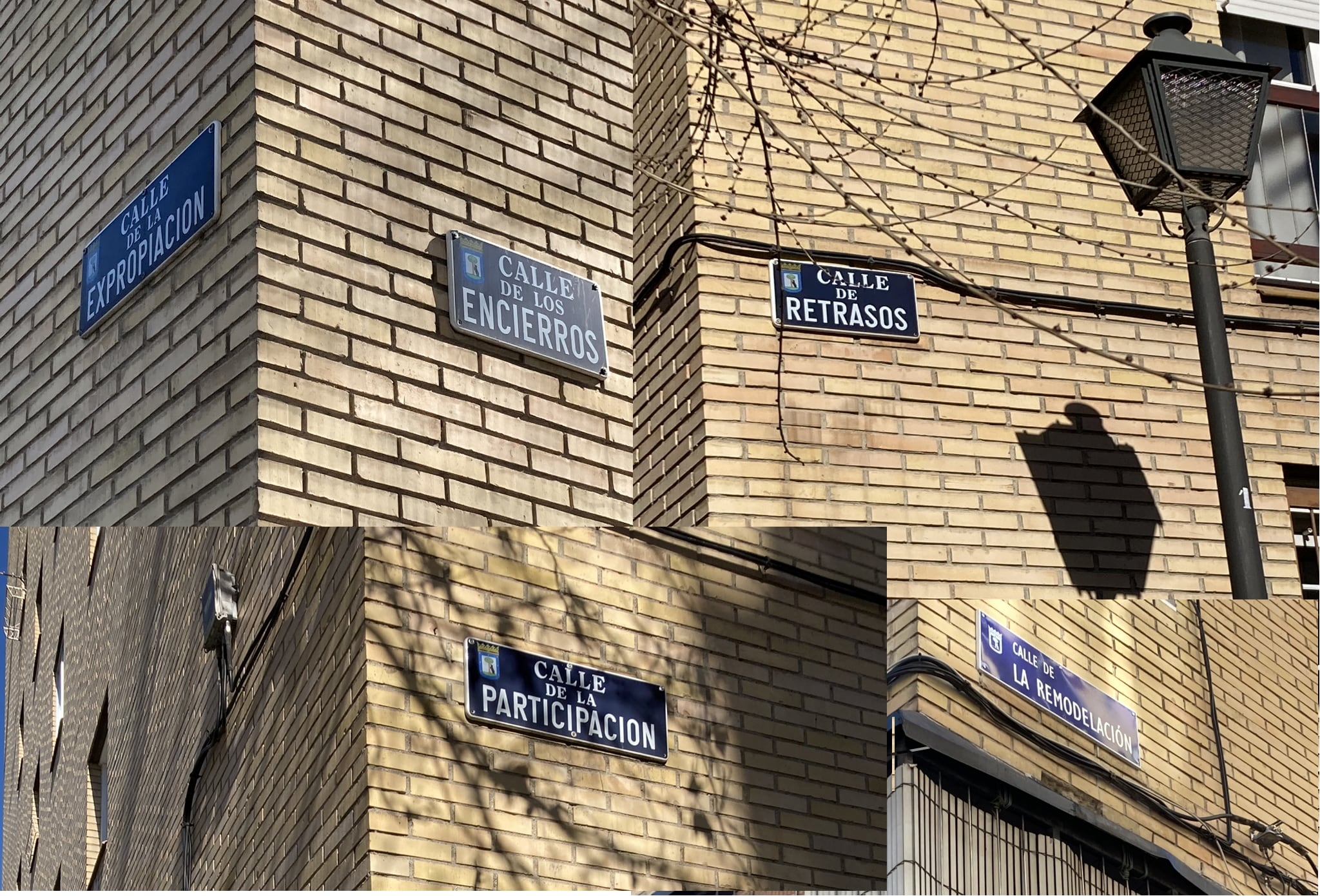 Placas con nombres de algunas de las calles en Orcasitas