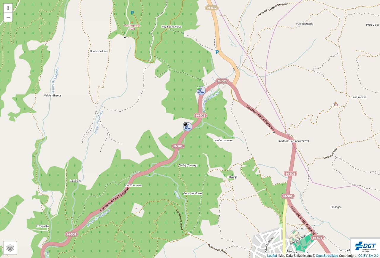 Mapa de la DGT con el tramo cortado