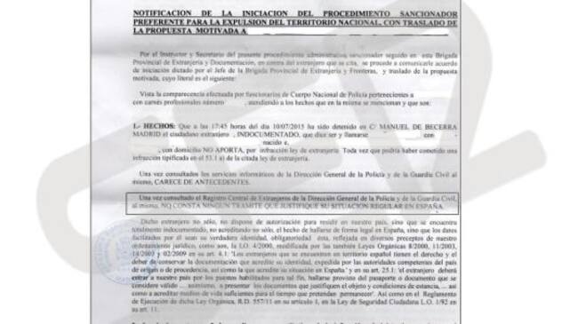 Documento que incia el trámite de expulsión.