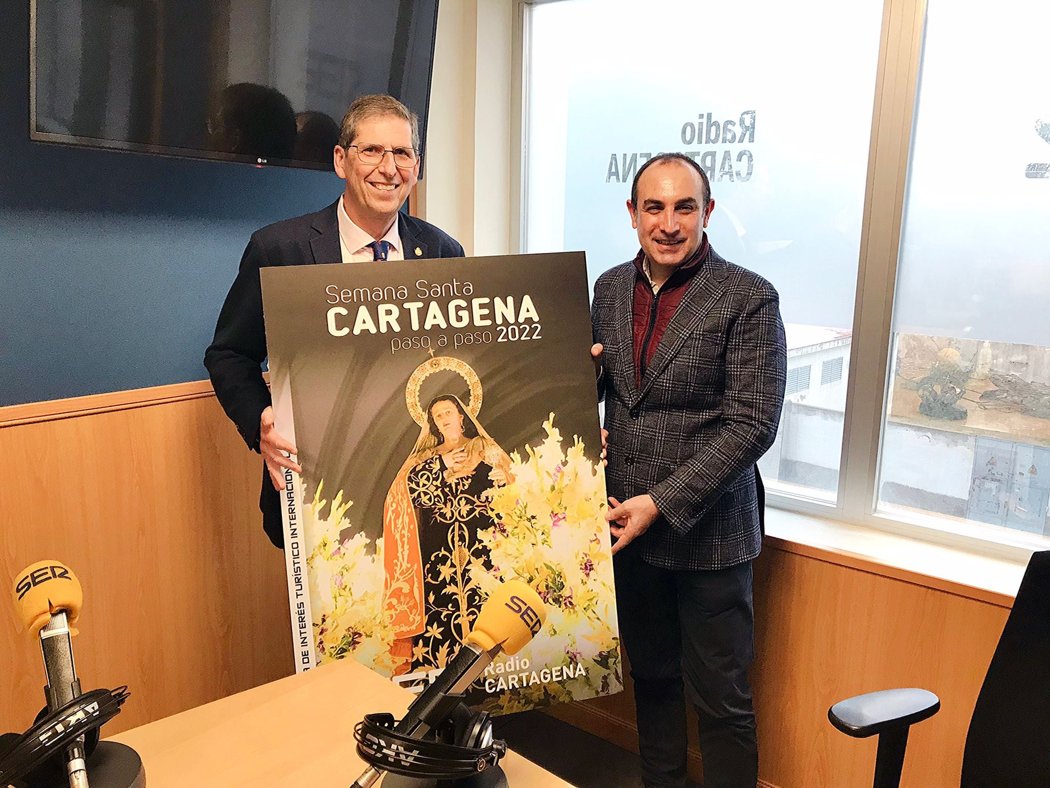 Francisco Pagán, Hermano Mayor de la Cofradía Marraja y Antonio Rosa, director de Radio Cartagena