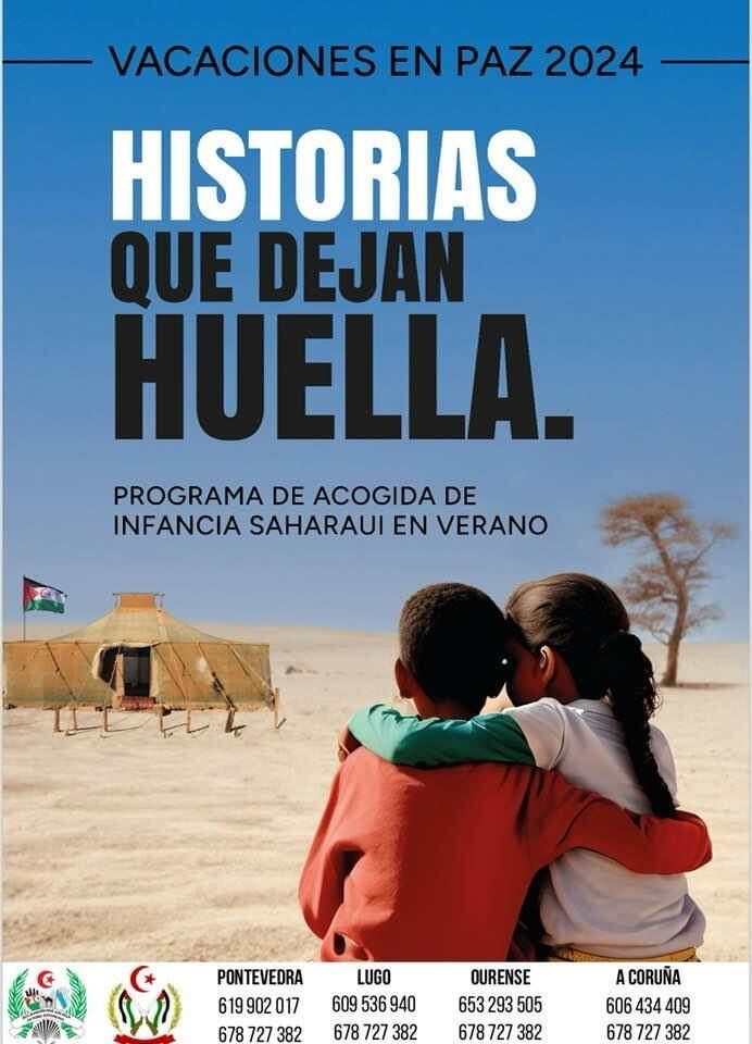 Cartel de la campaña de Vacacións en Paz para este 2024 organizada por Solidariedade Galega co Pobo Saharaui