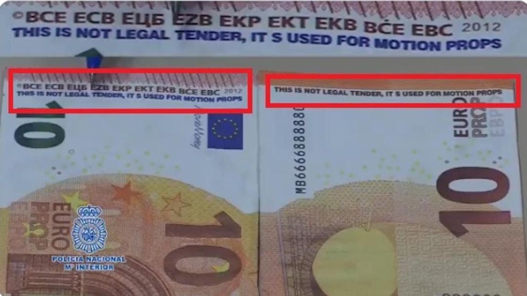 Billetes de 10 euros empleados en rodajes de películas o anuncios que están en circulación