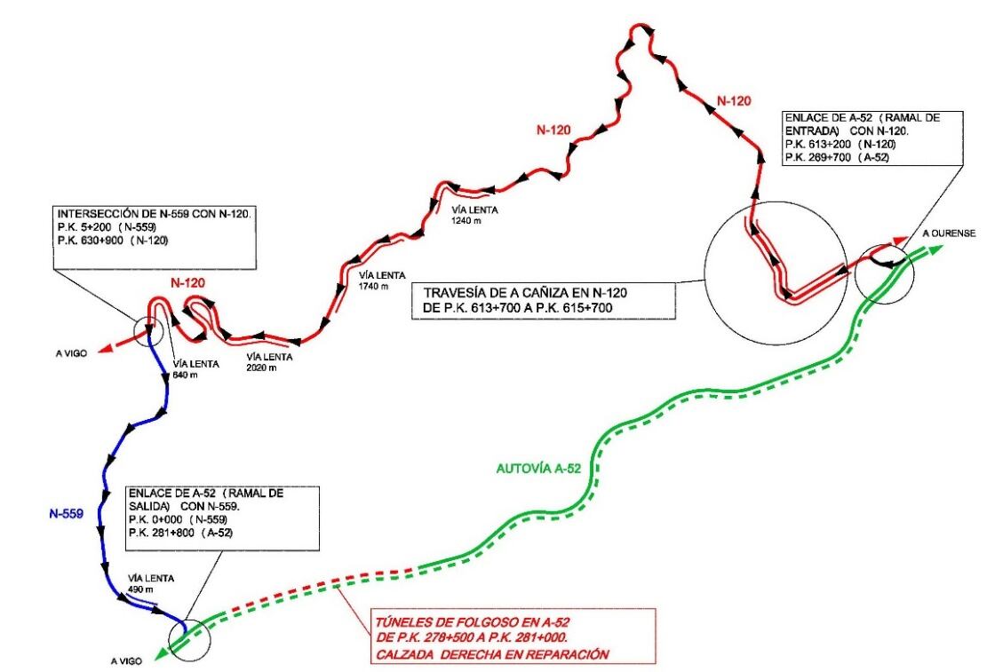 Itinerario alernativo por las obras en el túnel de O Folgoso.