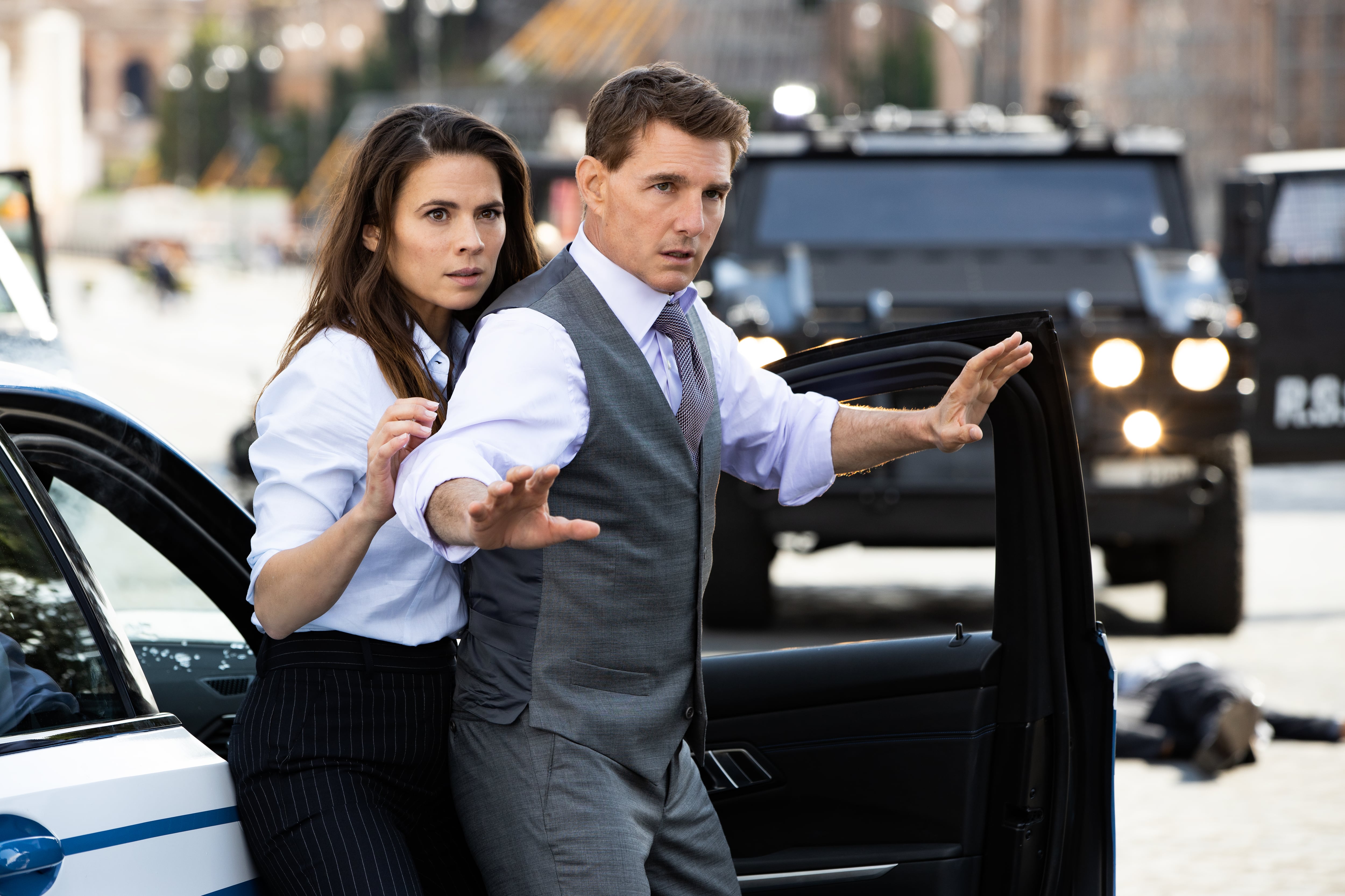 Hayley Atwell and Tom Cruise in Mission: Impossible Dead Reckoning - Part One from Paramount Pictures and Skydance. 