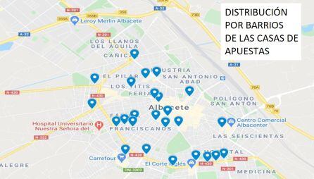 Mapa con los locales de apuestas