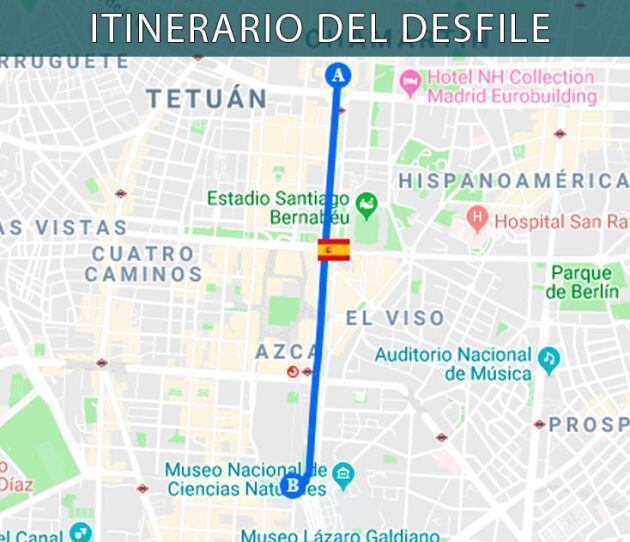 Itinerario de la ruta del desfile del 12 de Octubre.
