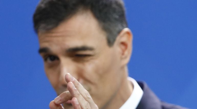 Pedro Sánchez, durante la rueda de prensa con Angela Merkel 