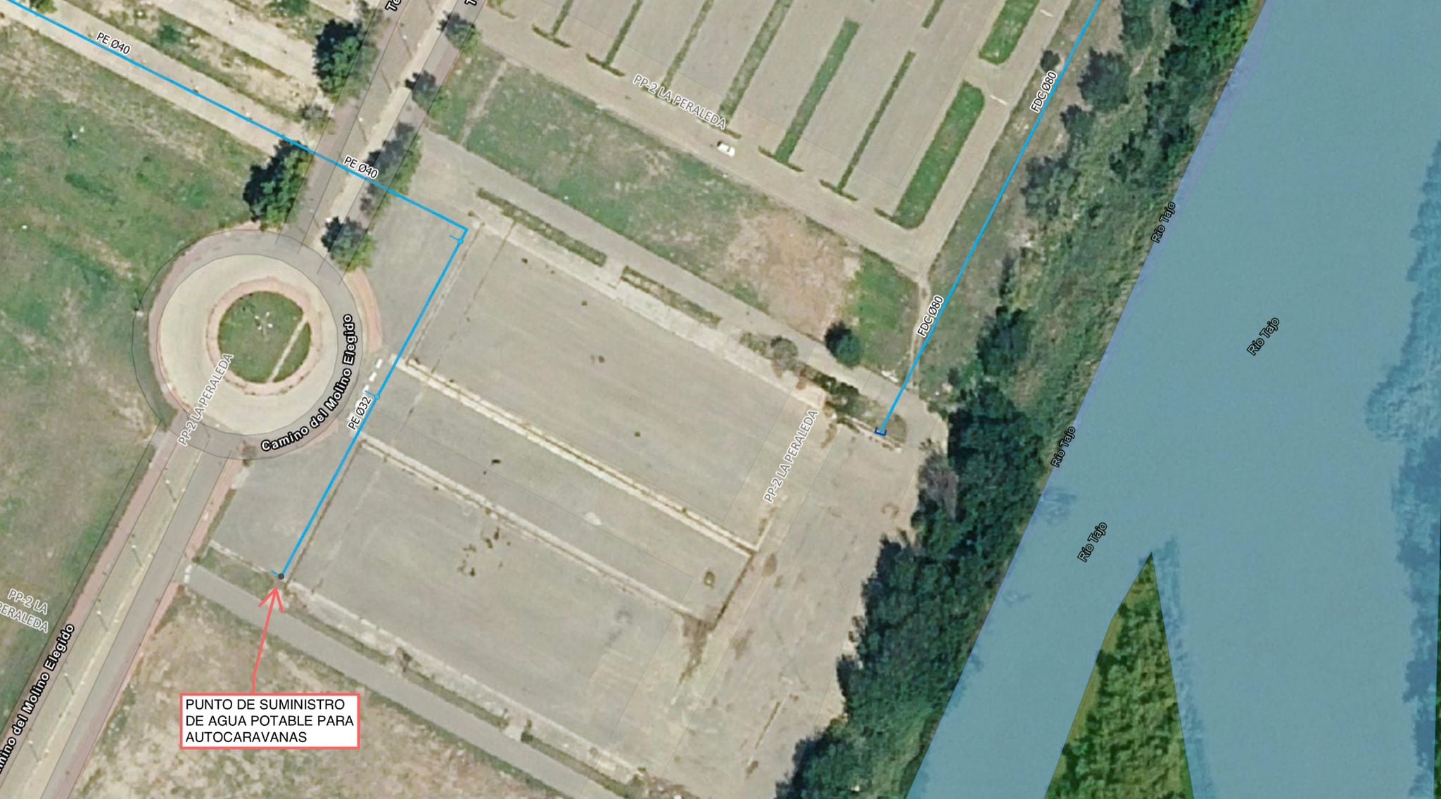 Mapa del punto de agua potable en La Peraleda