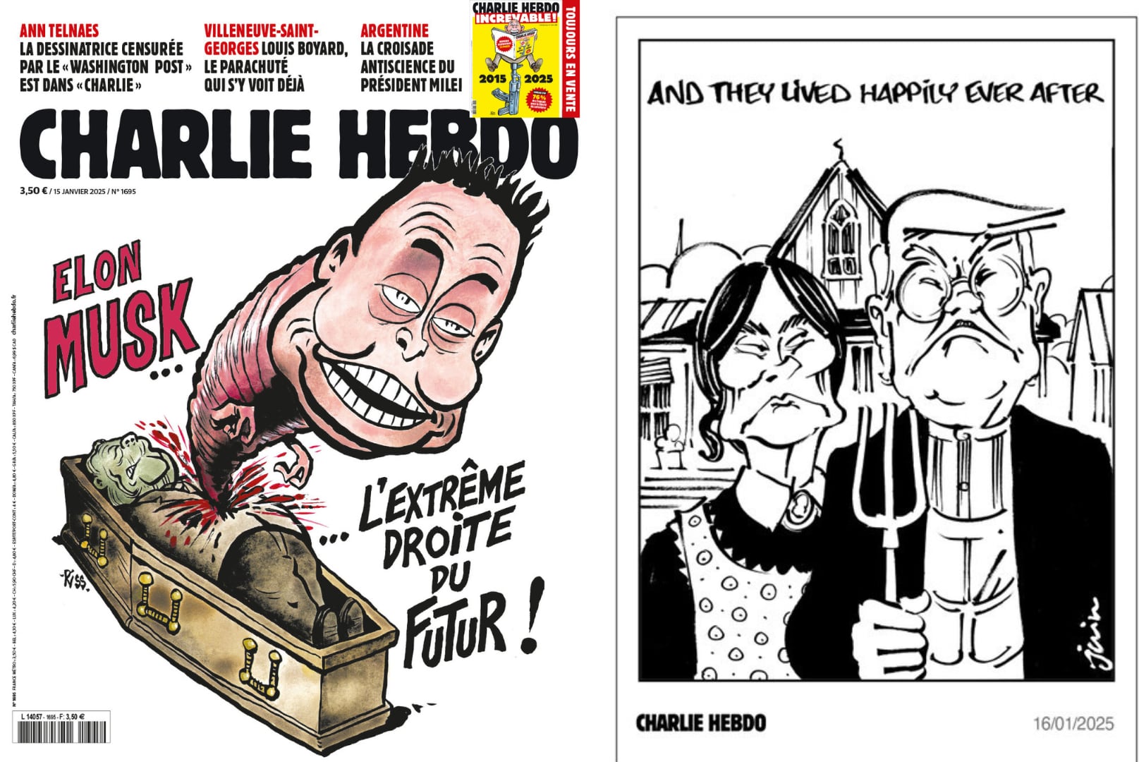 La revista satírica Charlie Hebdo comparte caricaturas en las que critica al empresario Elon Musk.