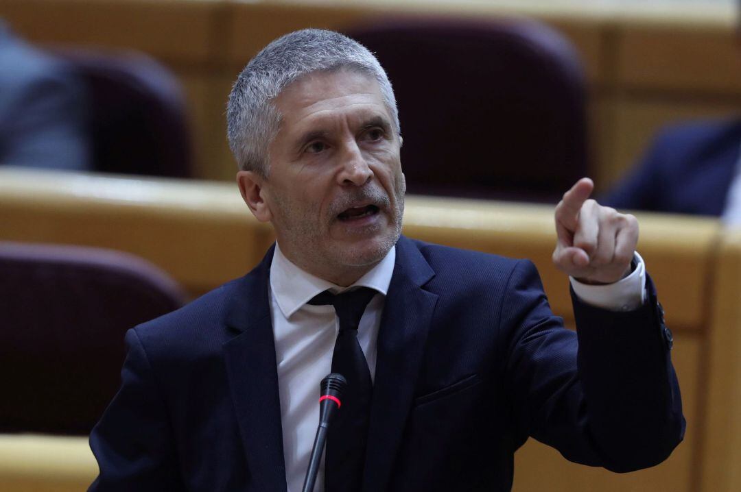 El ministro del Interior, Fernando Grande-Marlaska, durante la sesión del control al Gobierno celebrada este martes en el Senado