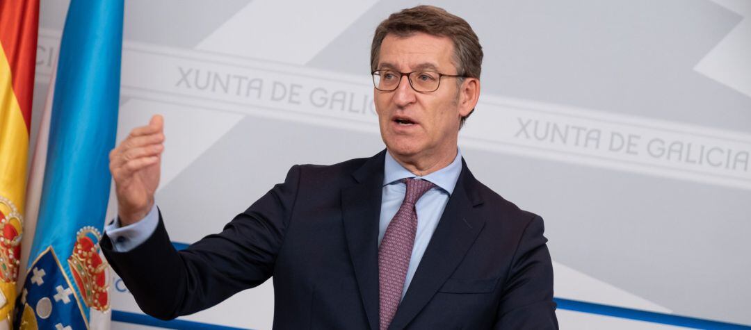 El presidente gallego, Alberto Núñez Feijóo, en la rueda de prensa tras el Consello da Xunta