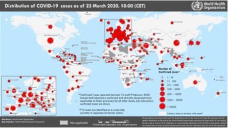 Distribució mundial de casos de coronavirus