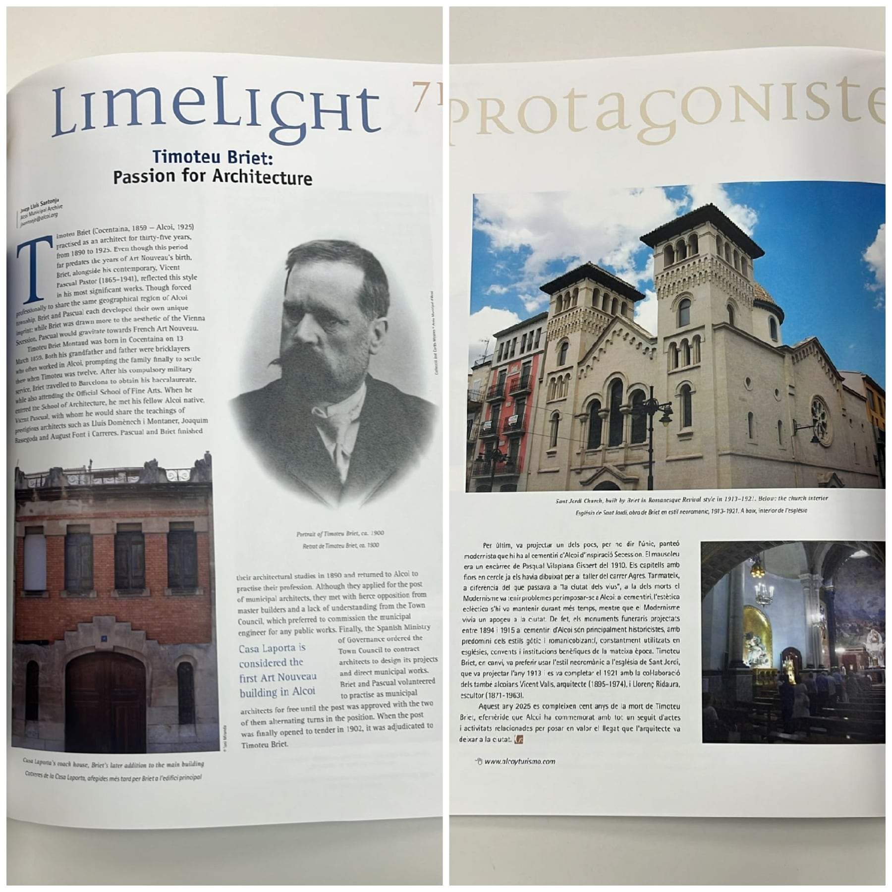 Dos de las páginas de la revista en las que se puede ver la imagen de Timoteo Briet y la iglesia de San Jorge