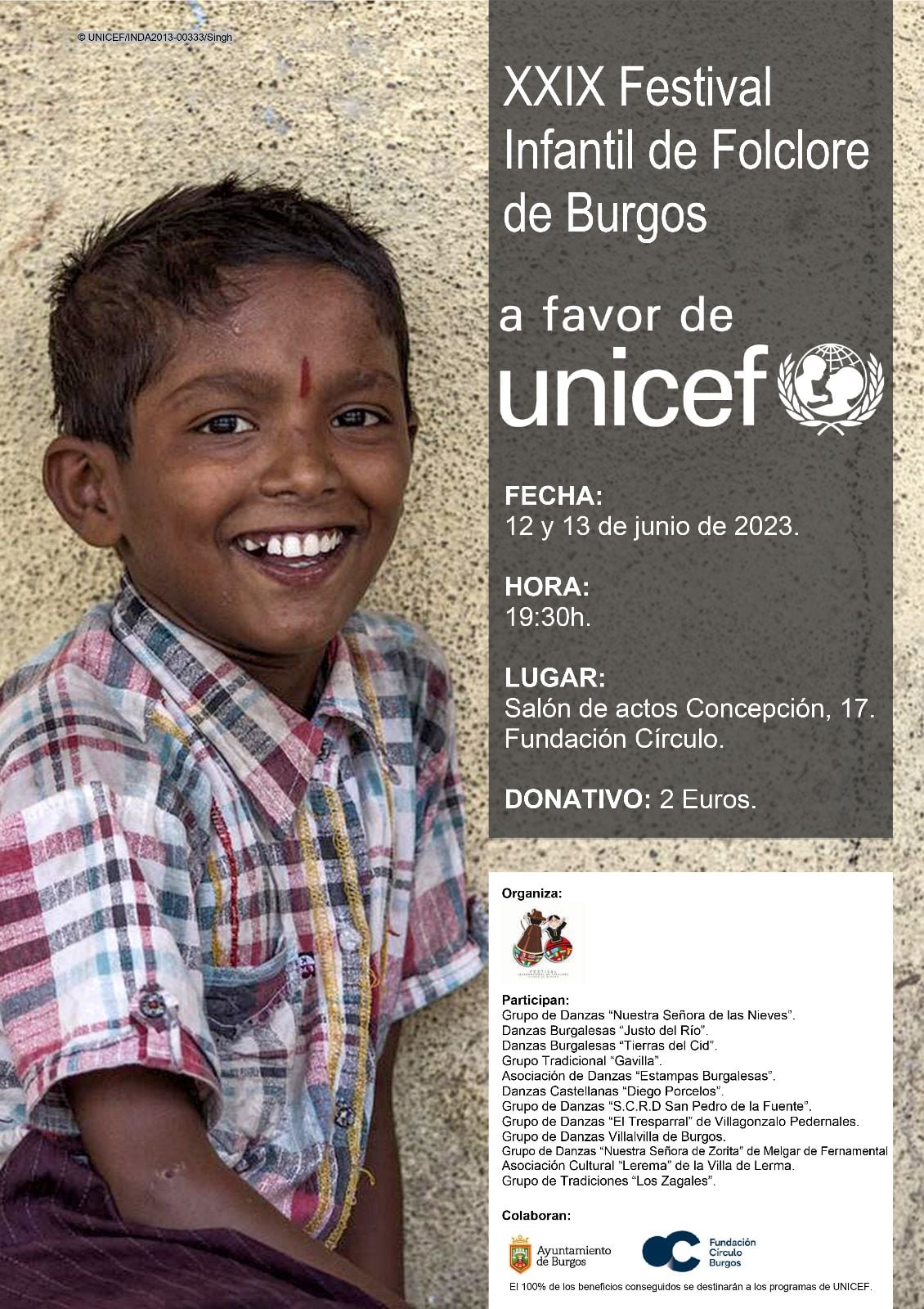 El Comité de Folclore Ciudad de Burgos organiza un festival a beneficio del fondo de emergencia de UNICEF