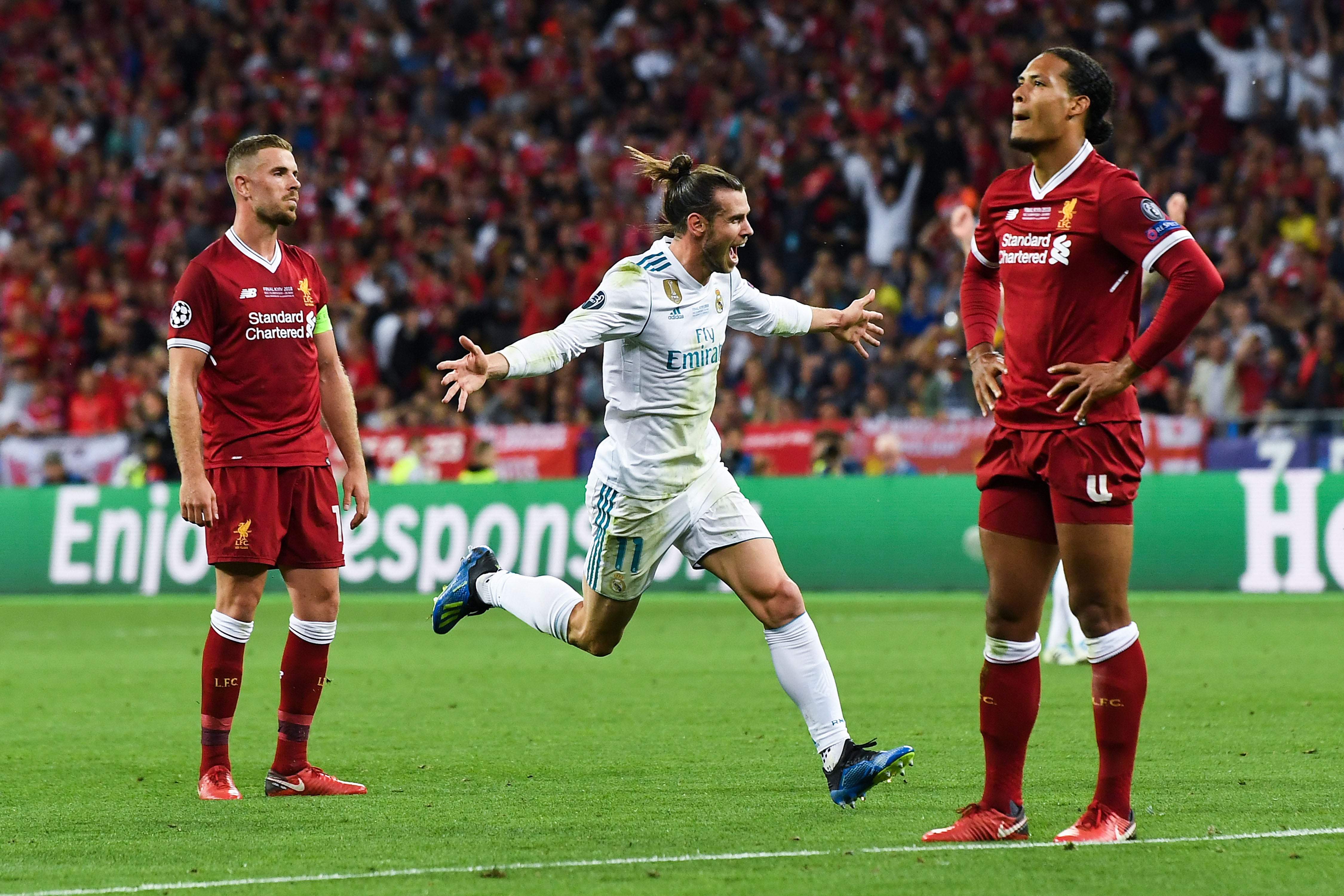 Gareth Bale celebra su gol contra el Liverpool en la final de la Champions de 2018